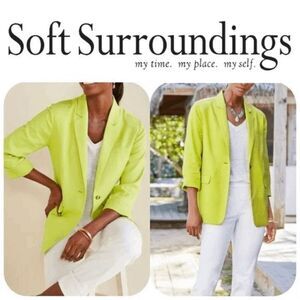 NWT Soft Surroundings Linen blend portofino blazer jacket summer lime green Sz M